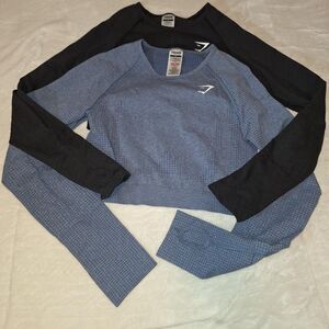 Gymshark blue and black long sleeve sportswear crop tops